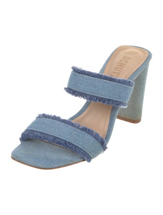 Schutz Denim Raw-Edge Trim Slides