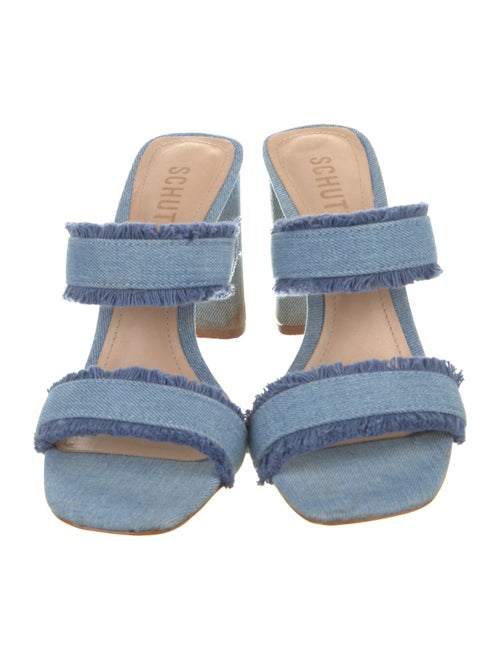 Schutz Denim Raw-Edge Trim Slides