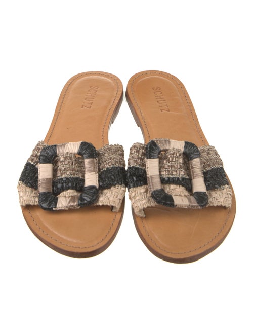 Schutz Leather Striped Slides