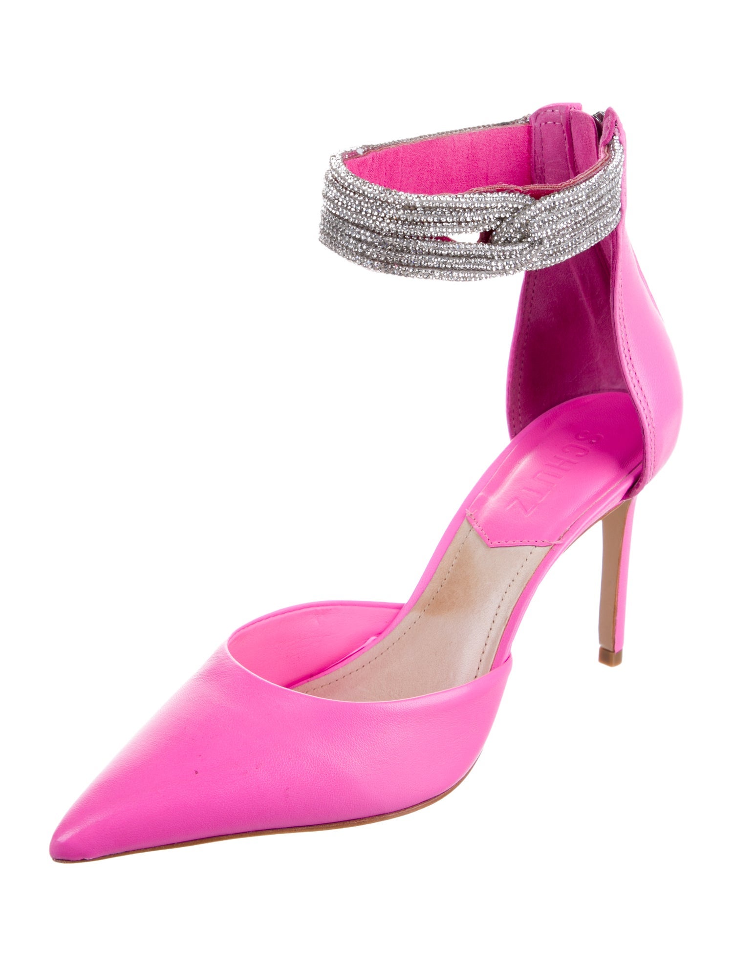 Schutz Leather Crystal Embellishments D'Orsay Pumps