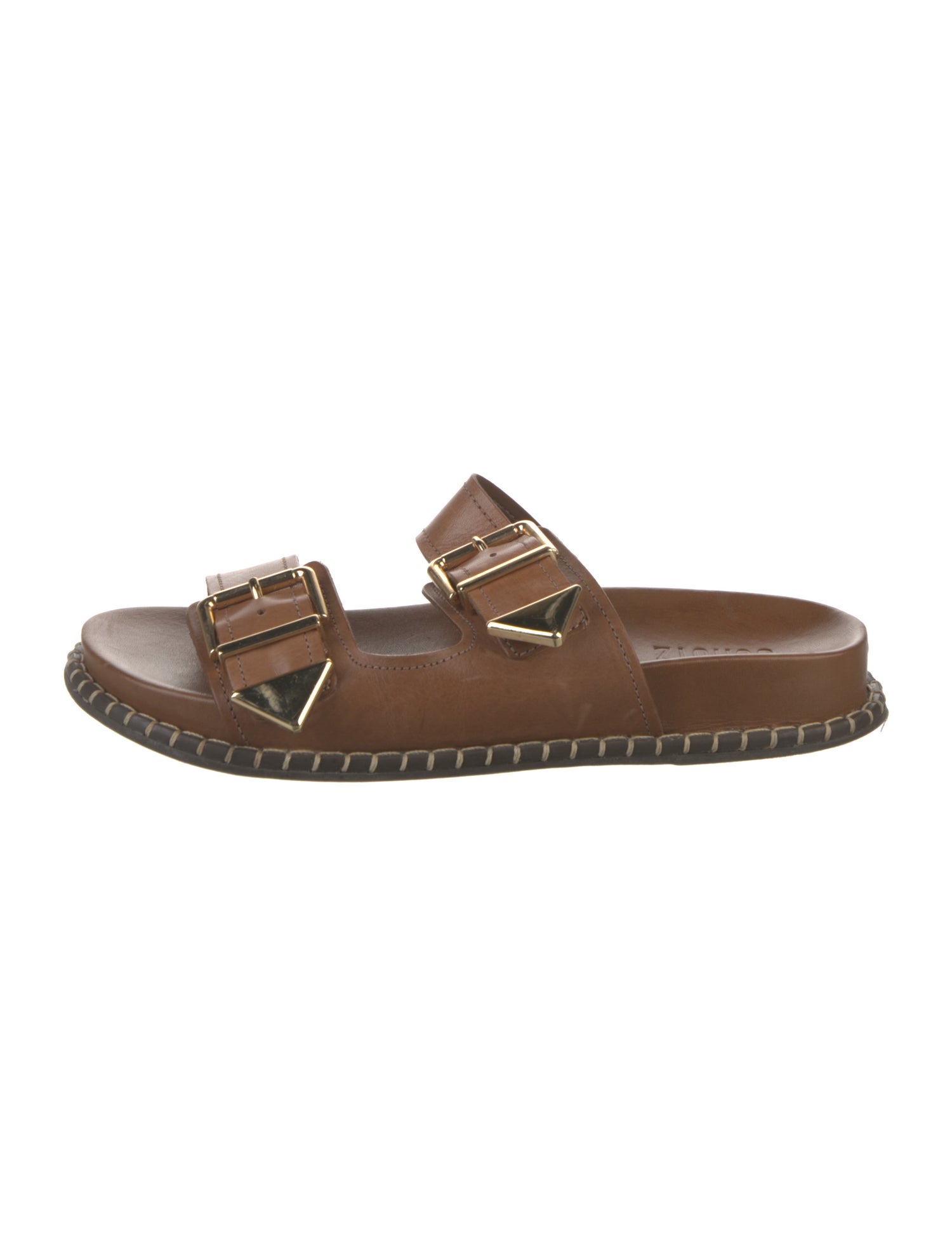 Schutz Leather Whipstitch Trim Slides