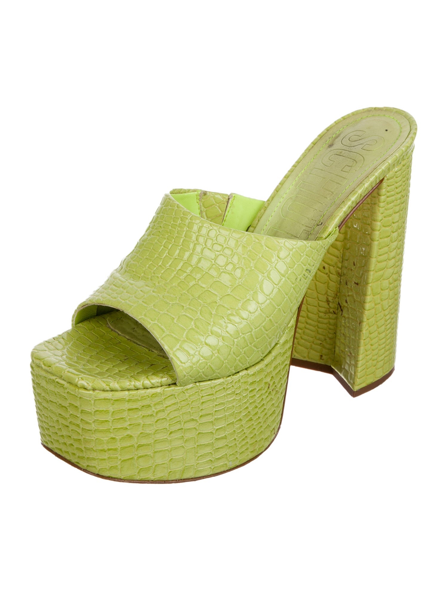Schutz Embossed Leather Slides