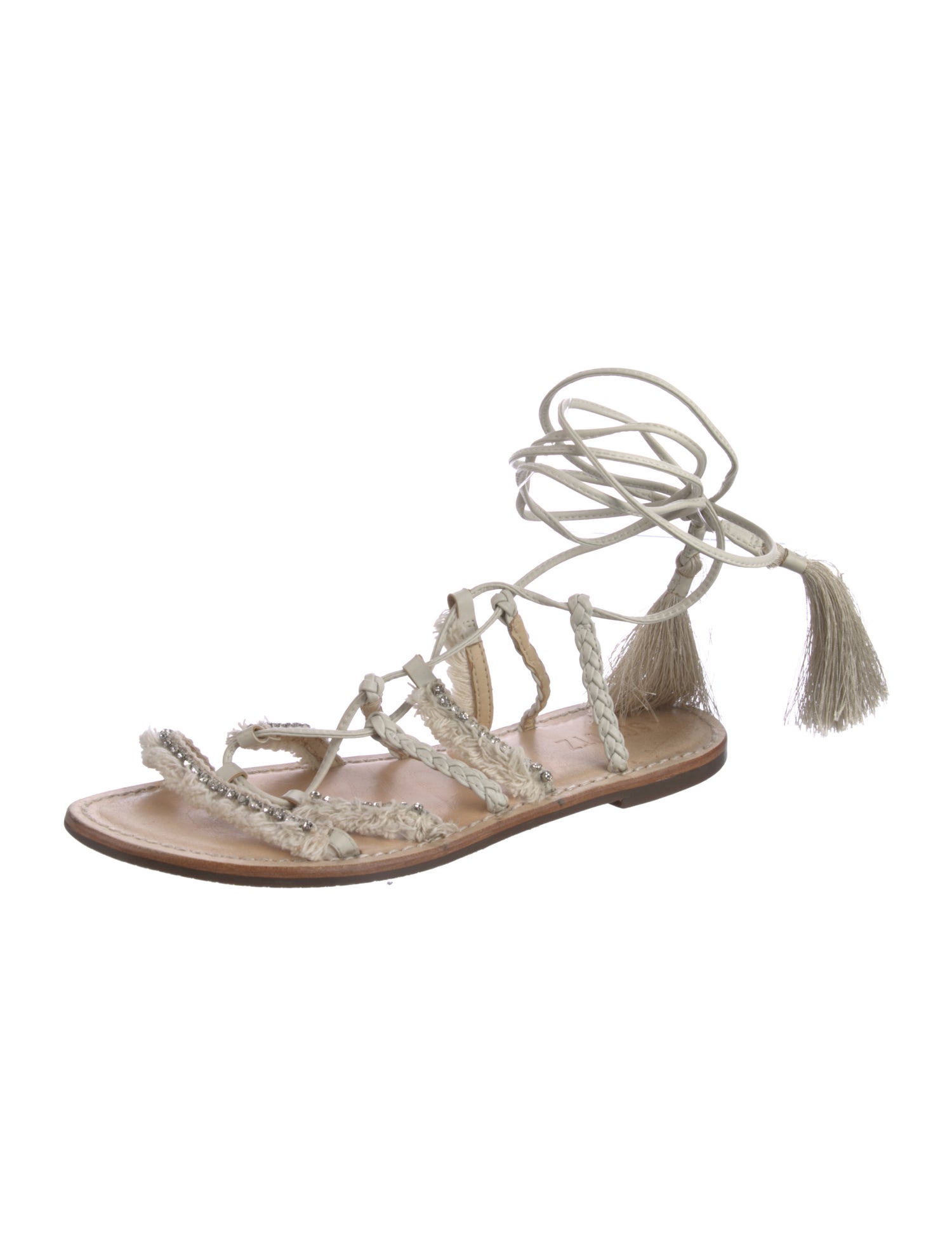 Schutz Leather Tassel Accents Gladiator Sandals