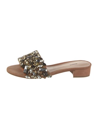 Schutz Suede Crystal Embellishments Slides