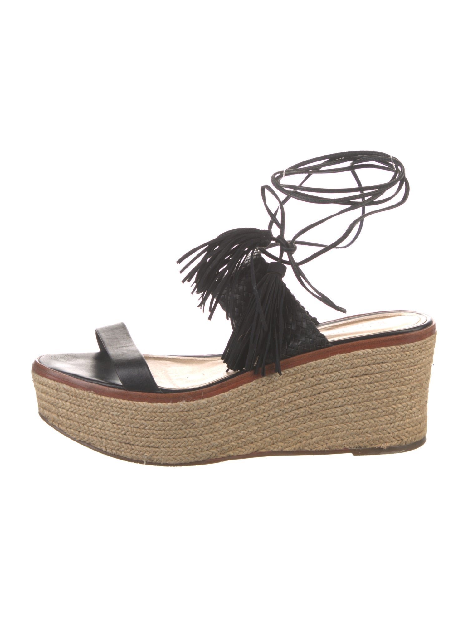 Schutz Leather Tassel Accents Espadrilles