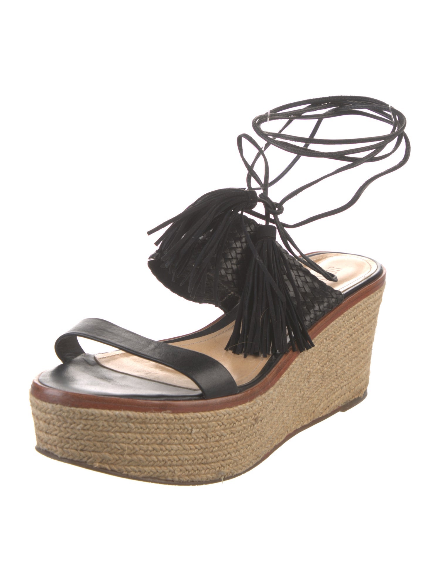 Schutz Leather Tassel Accents Espadrilles