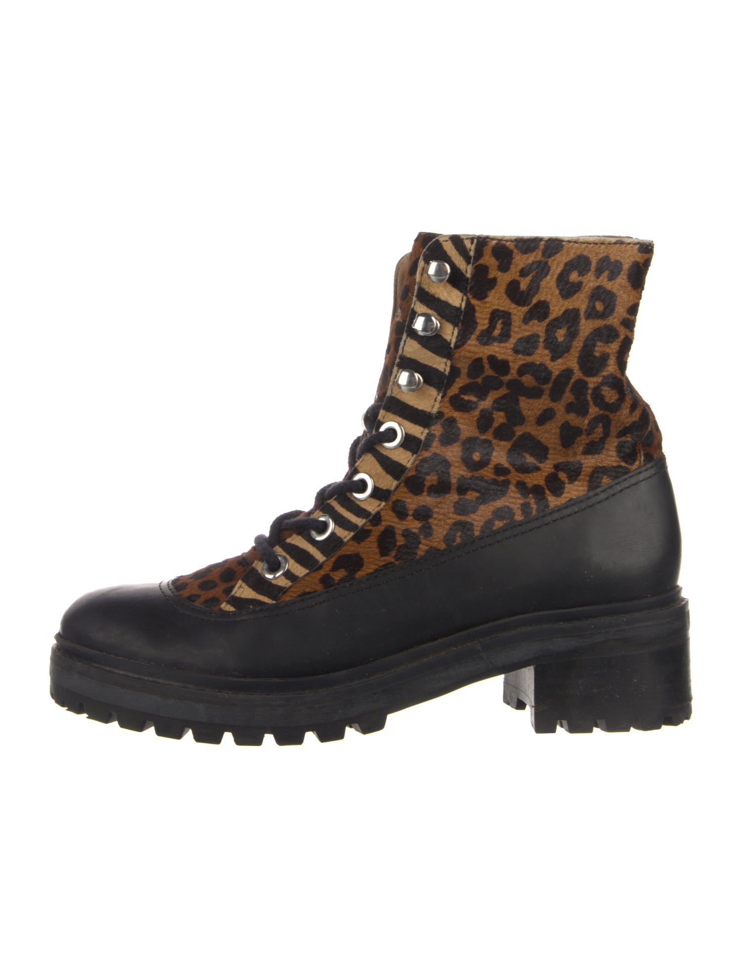 Schutz Ponyhair Animal Print Combat Boots