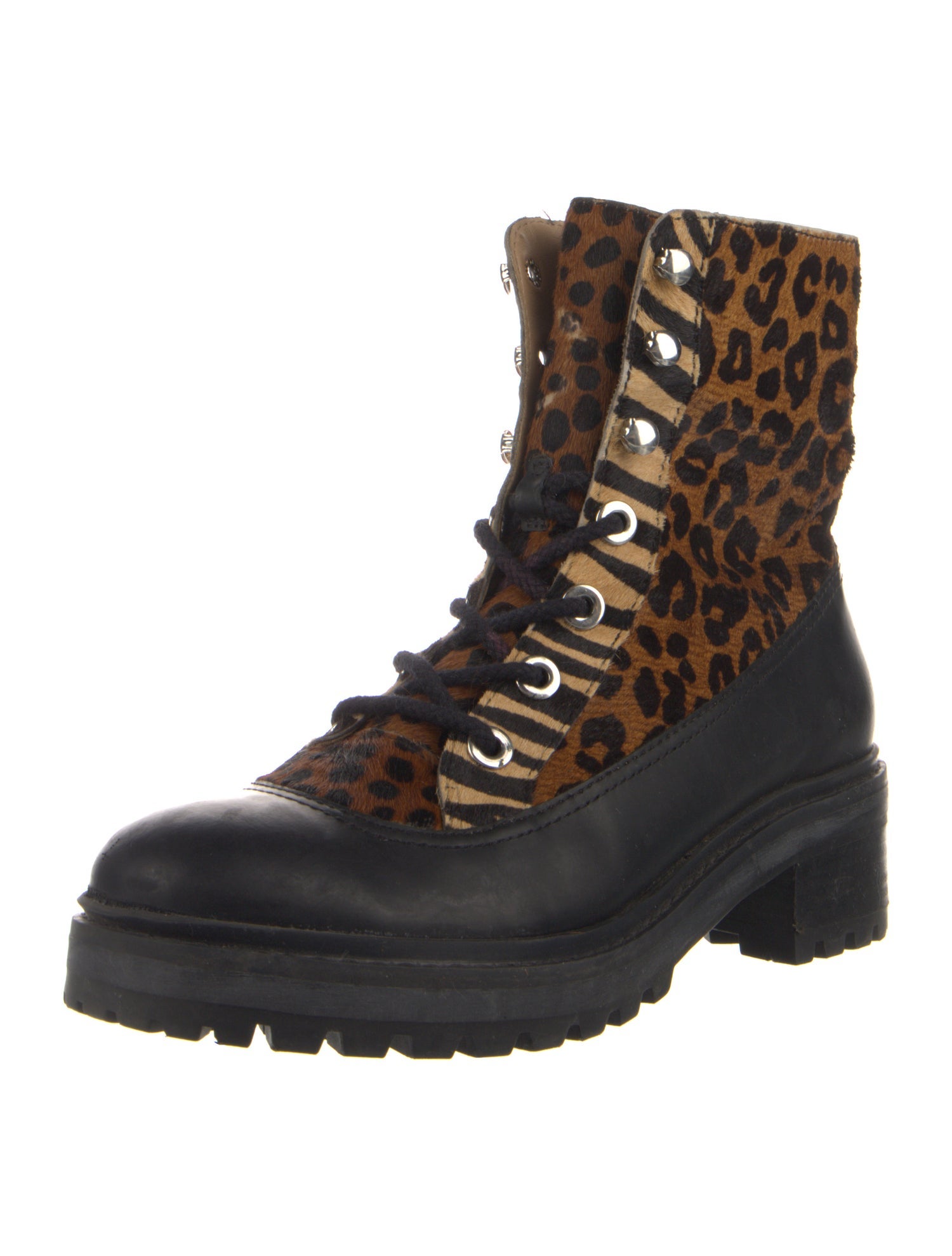 Schutz Ponyhair Animal Print Combat Boots