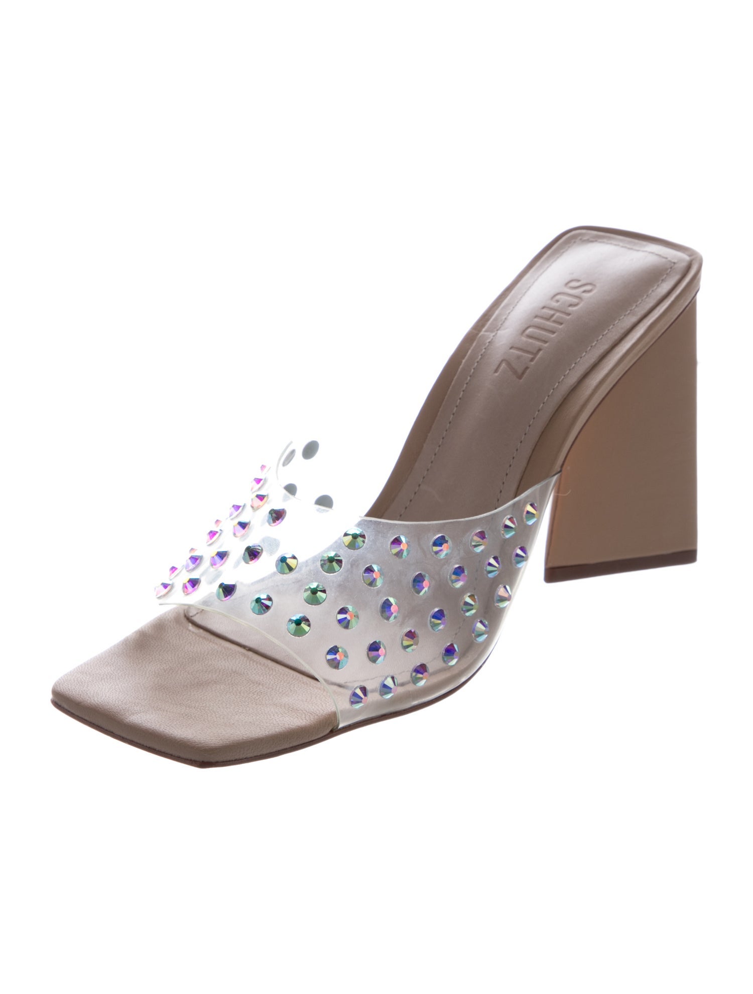Schutz Leather Crystal Embellishments Sandals