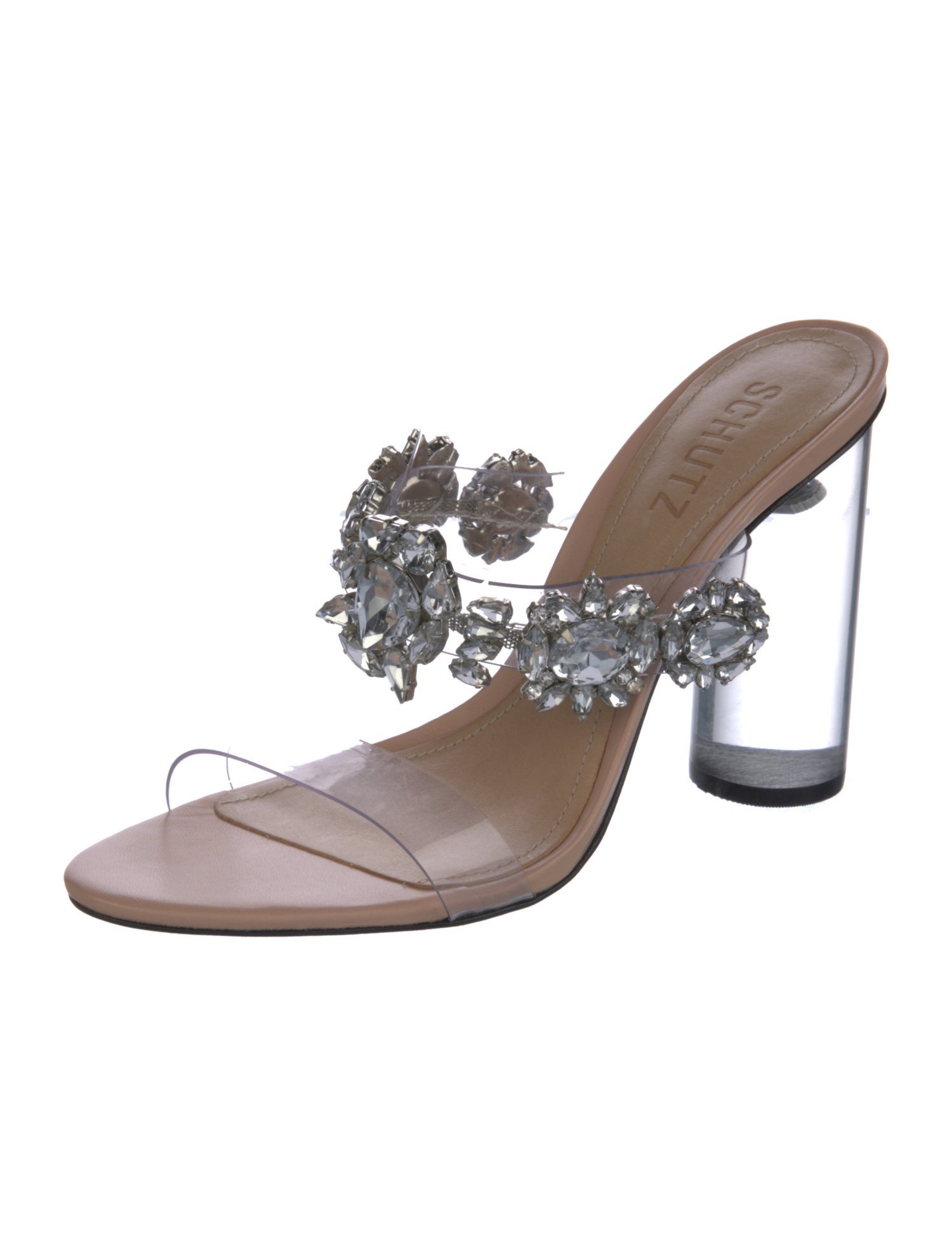 Schutz Leather Crystal Embellishments Slides