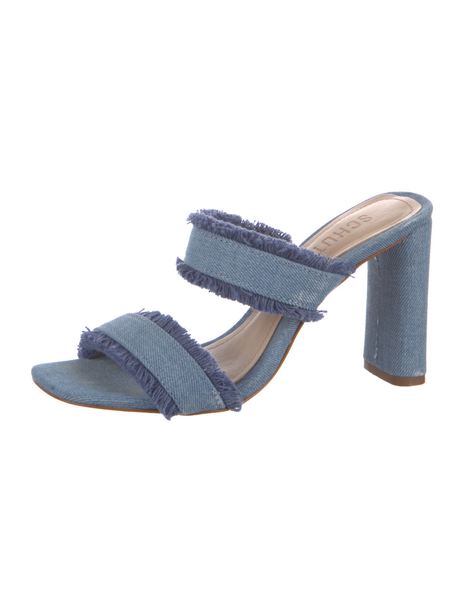 Schutz Denim Raw-Edge Trim Slides