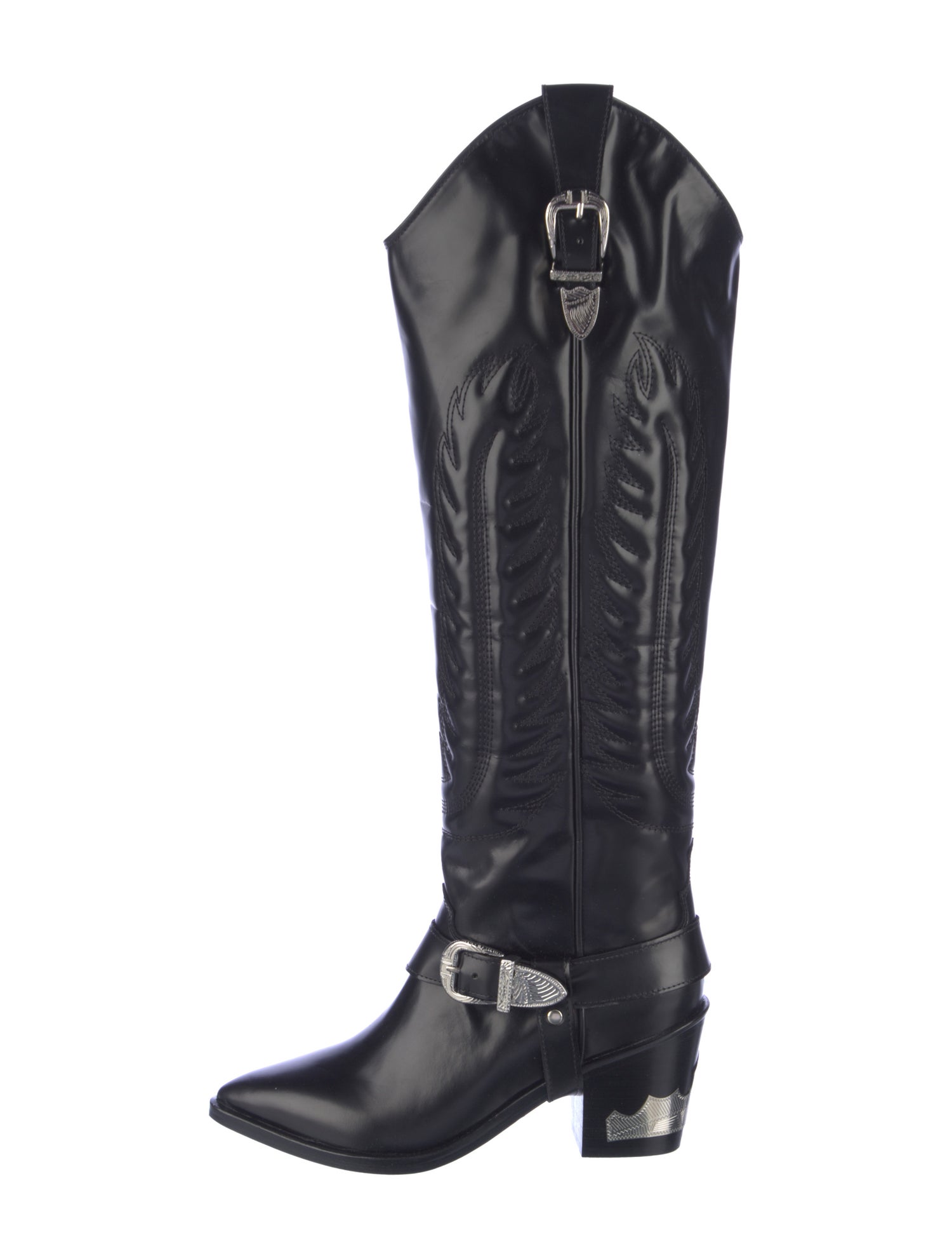 Toga Pulla Leather Embroidered Accent Western Boots