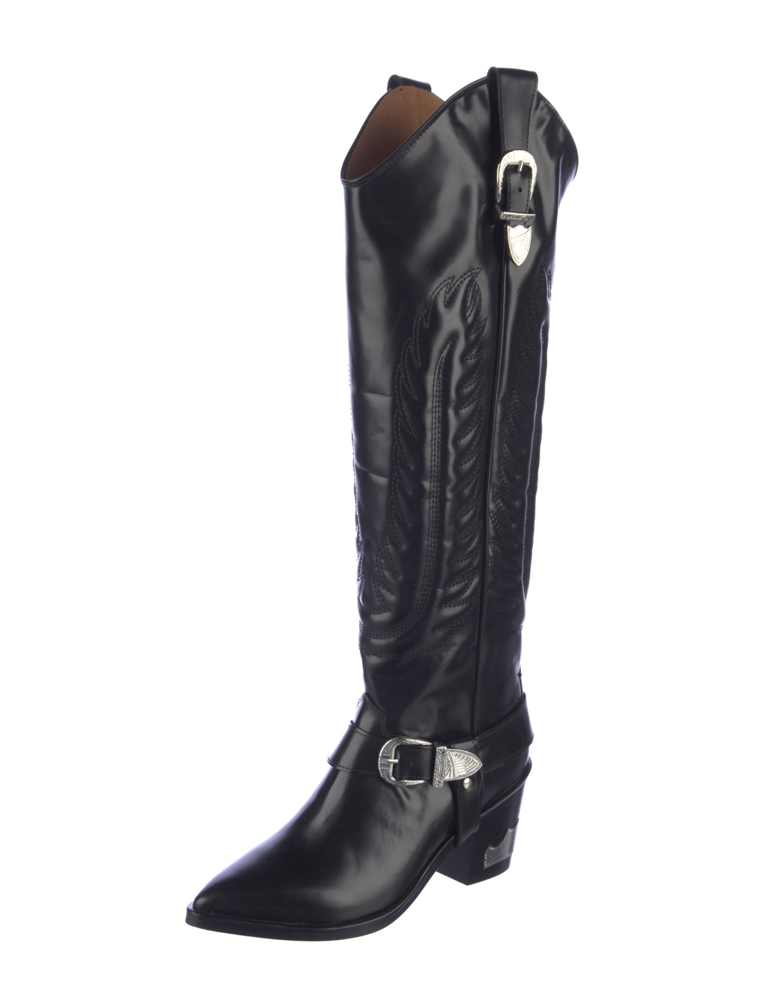 Toga Pulla Leather Embroidered Accent Western Boots