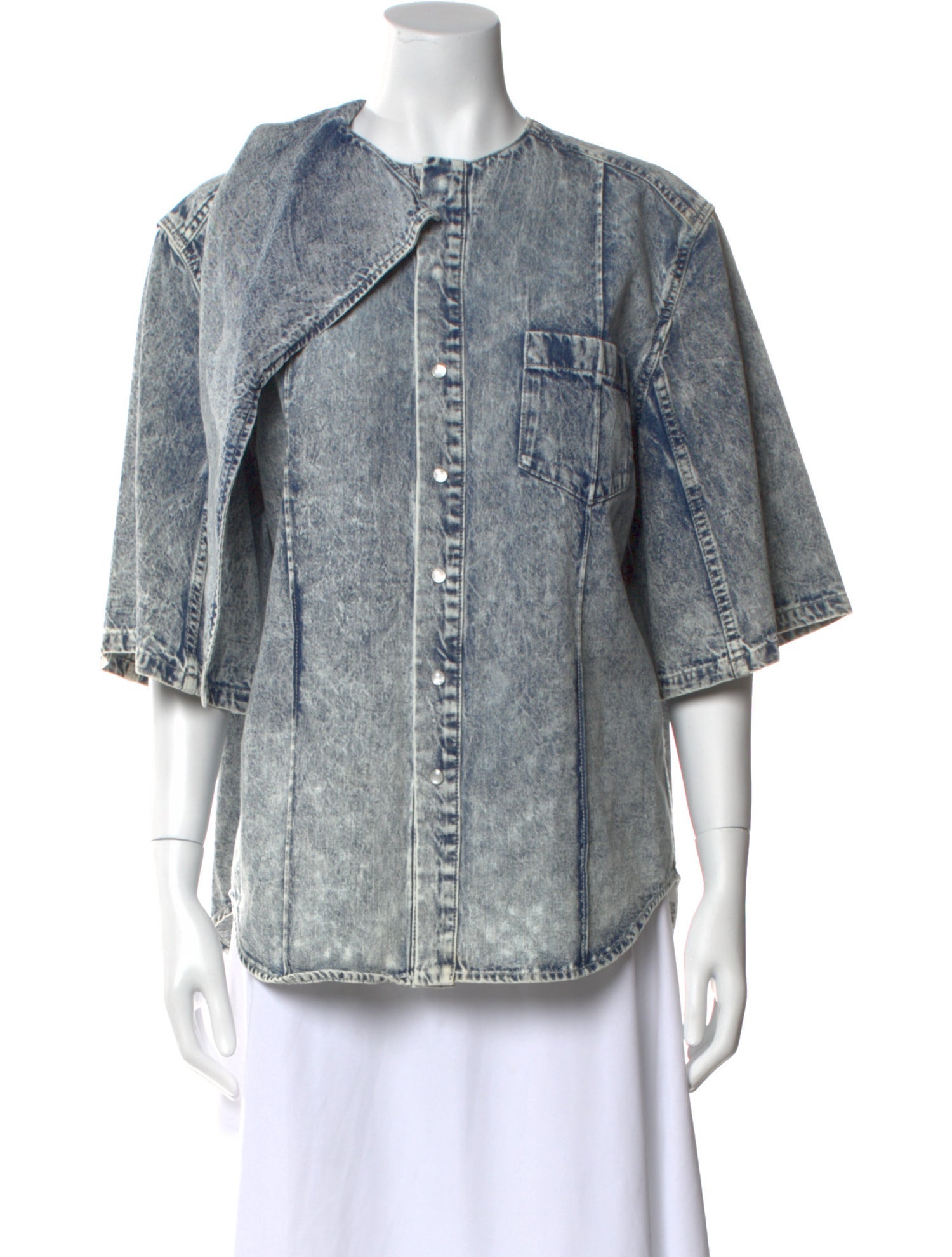 Toga Pulla Printed Crew Neck Button-Up Top