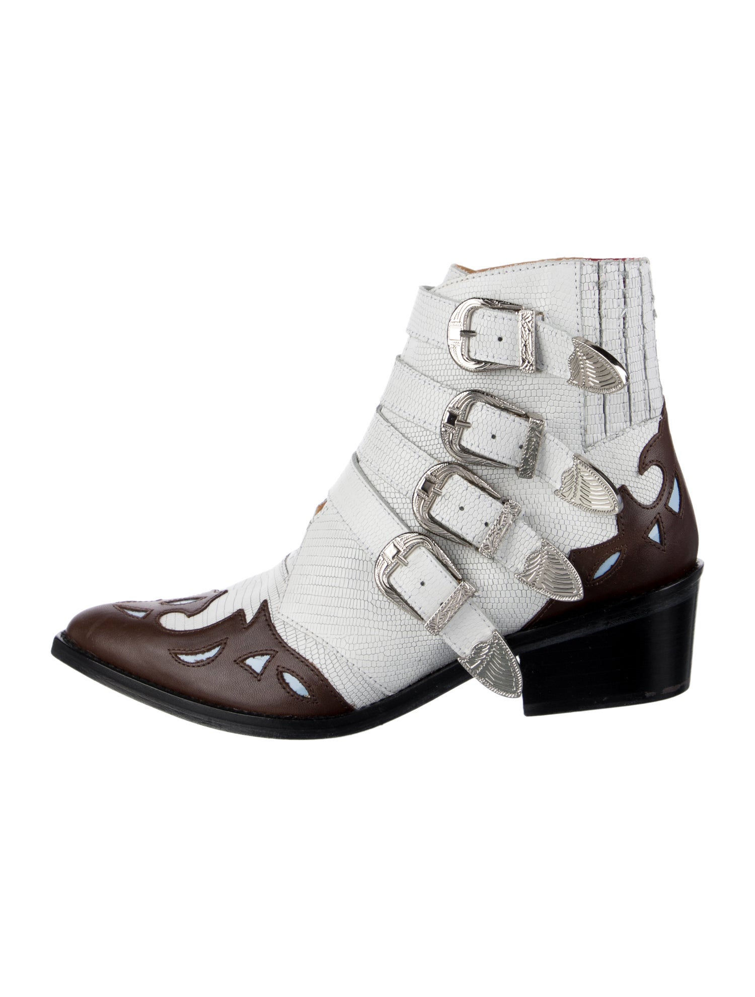 Toga Pulla Leather Colorblock Pattern Western Boots
