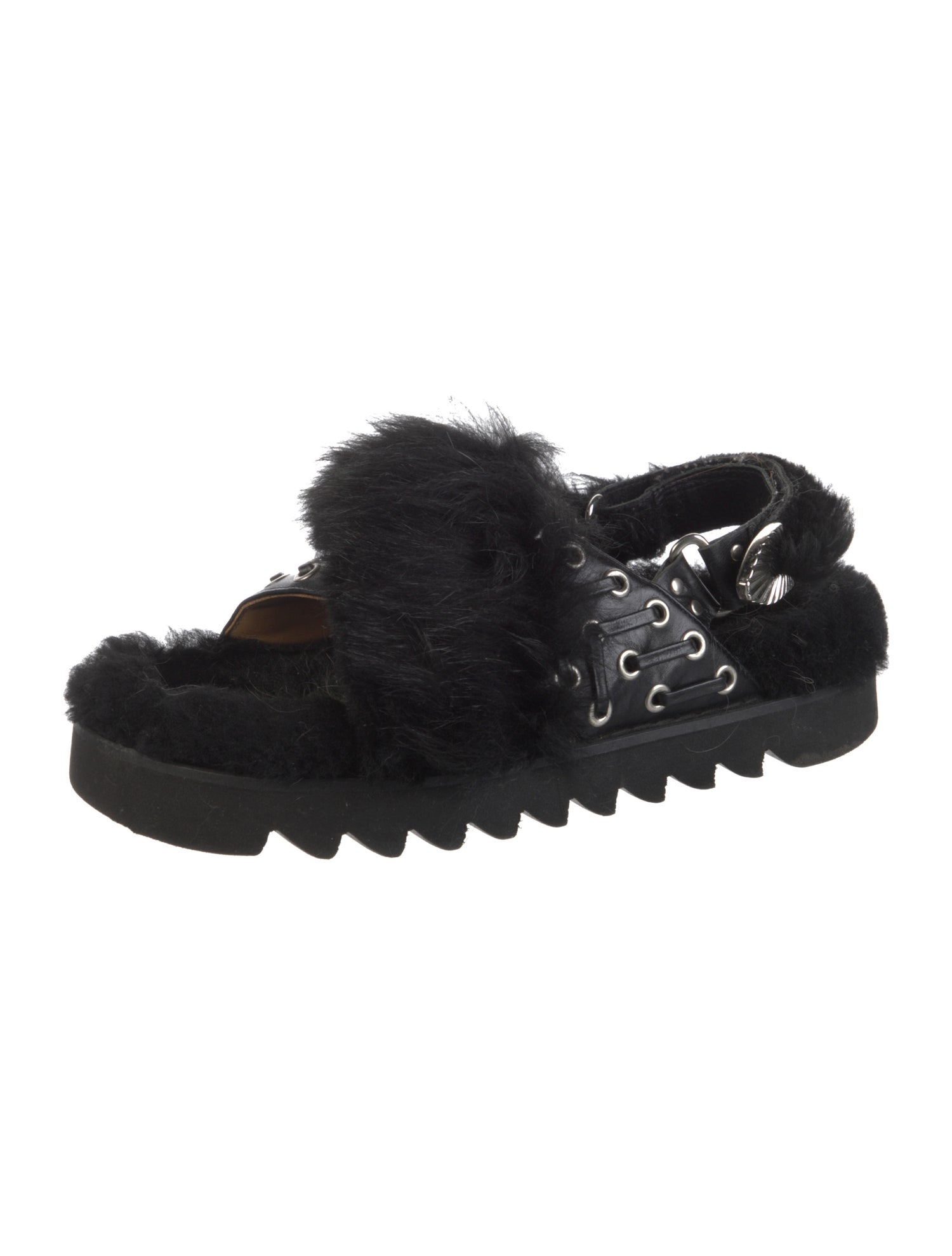 Toga Pulla Leather Faux Fur Trim Sandals
