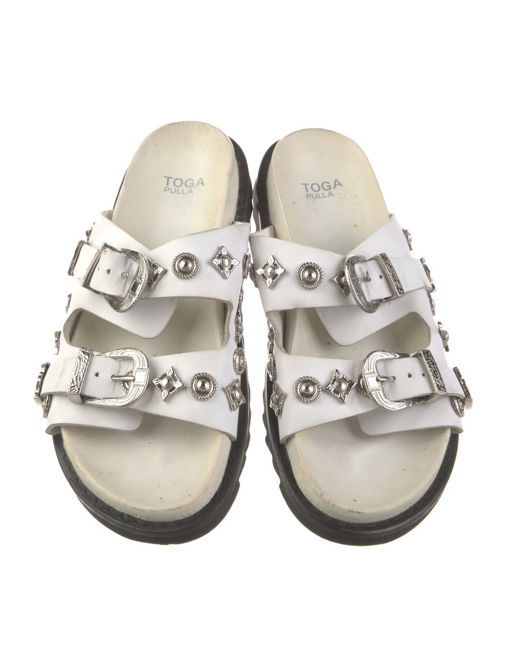 Toga Pulla Leather Colorblock Pattern Slides - image 3