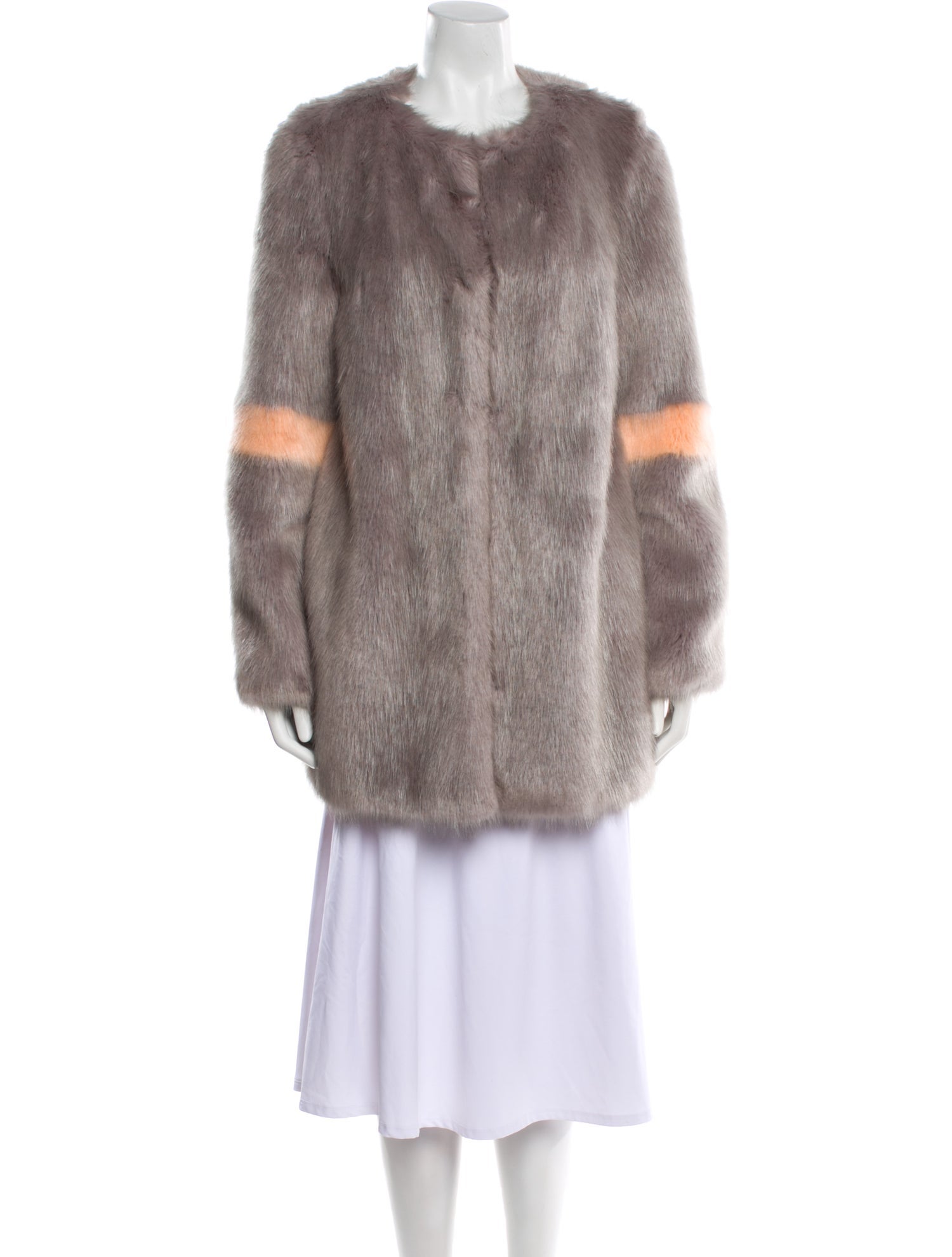 Shrimps Faux Fur Colorblock Pattern Faux Fur Coat