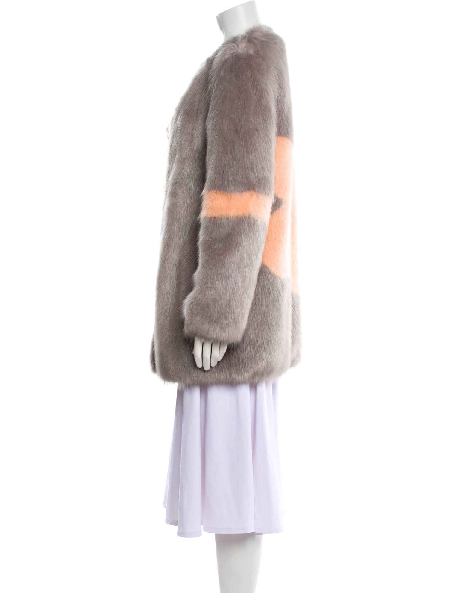 Shrimps Faux Fur Colorblock Pattern Faux Fur Coat
