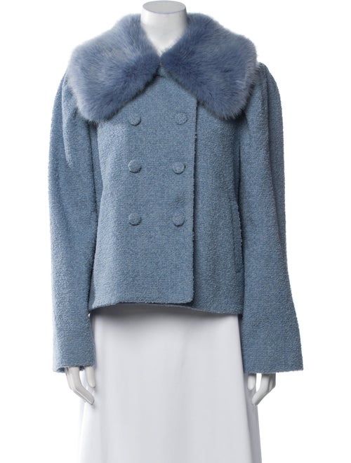 Shrimps Wool Tweed Pattern Faux Fur Jacket