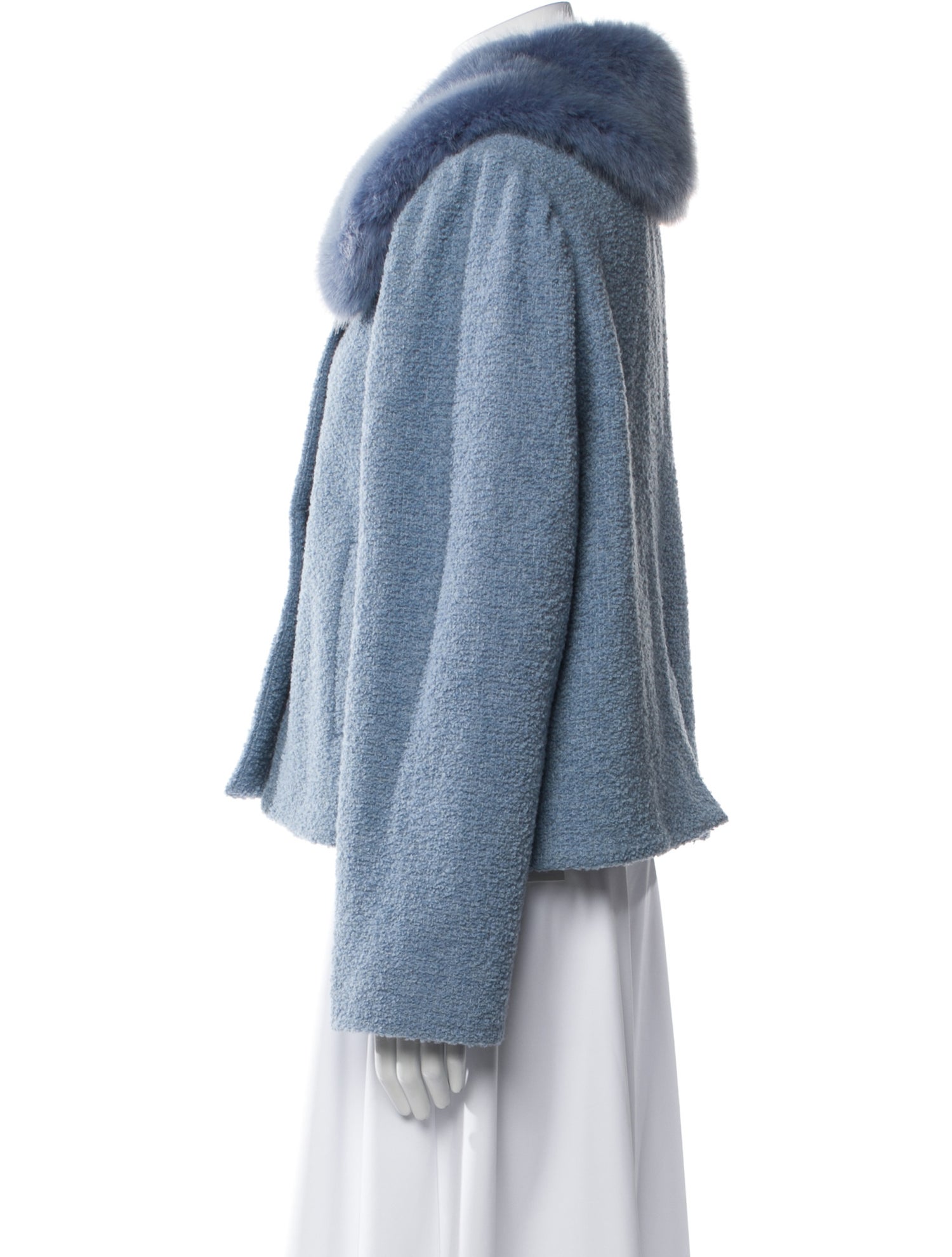 Shrimps Wool Tweed Pattern Faux Fur Jacket