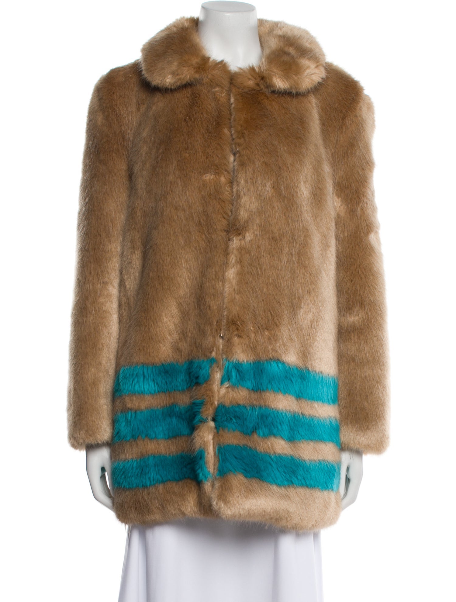 Shrimps Faux Fur Colorblock Pattern Faux Fur Coat