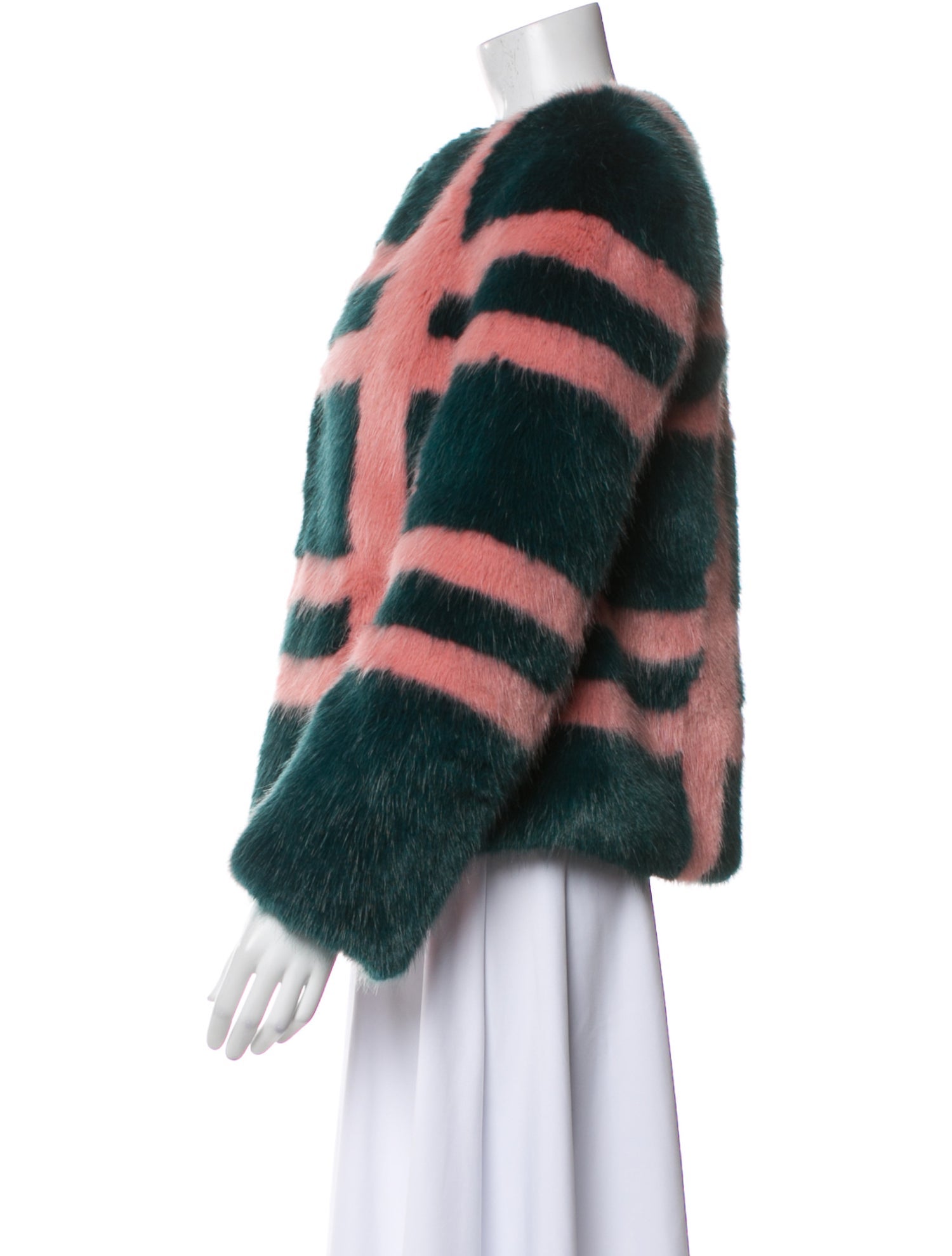 Shrimps Faux Fur Plaid Print Faux Fur Jacket w/ Tags