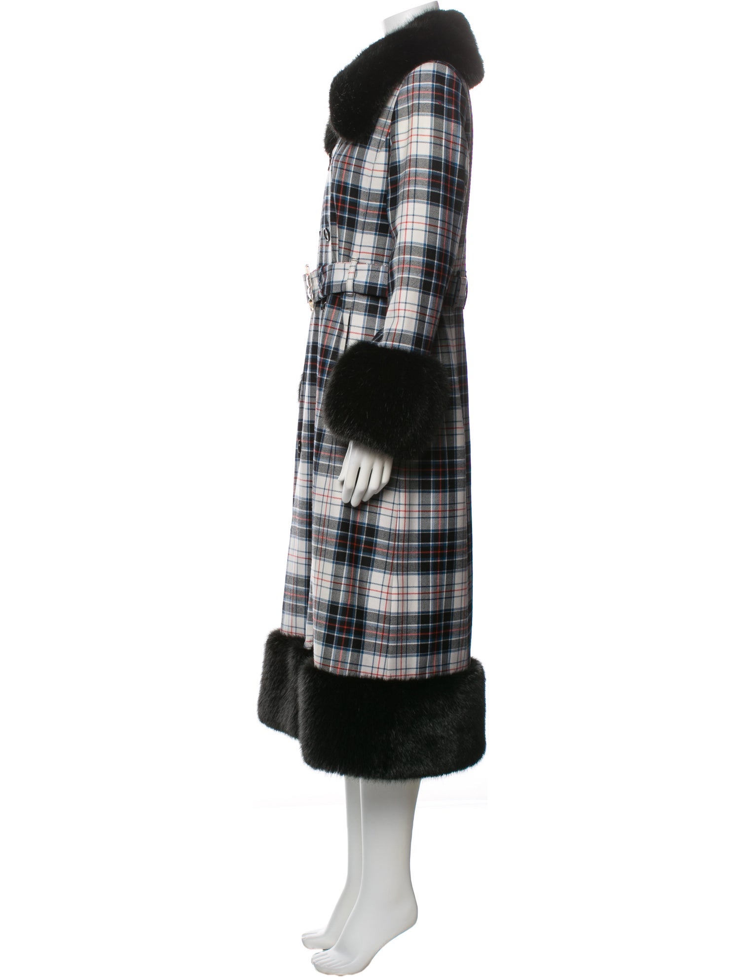 Shrimps Wool Plaid Print Trench Coat