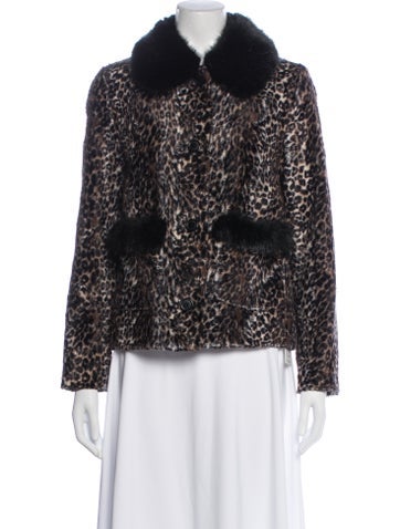 Pre-owned Shrimps Animal Print Faux Fur Jacket In Black