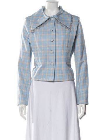 Pre-owned Shrimps Plaid Print Jacket W/ Tags In Blue