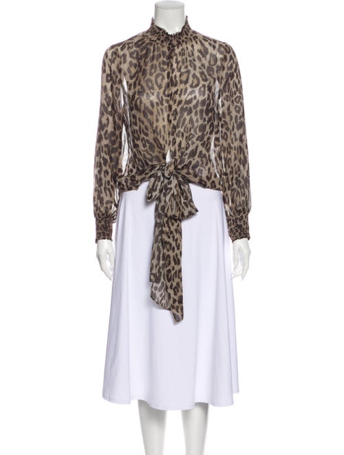 Nicholas Animal Print Mock Neck Blouse Brown