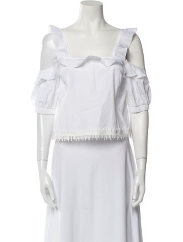 Nicholas Tops Square Neckline Short Sleeve Crop Top XS