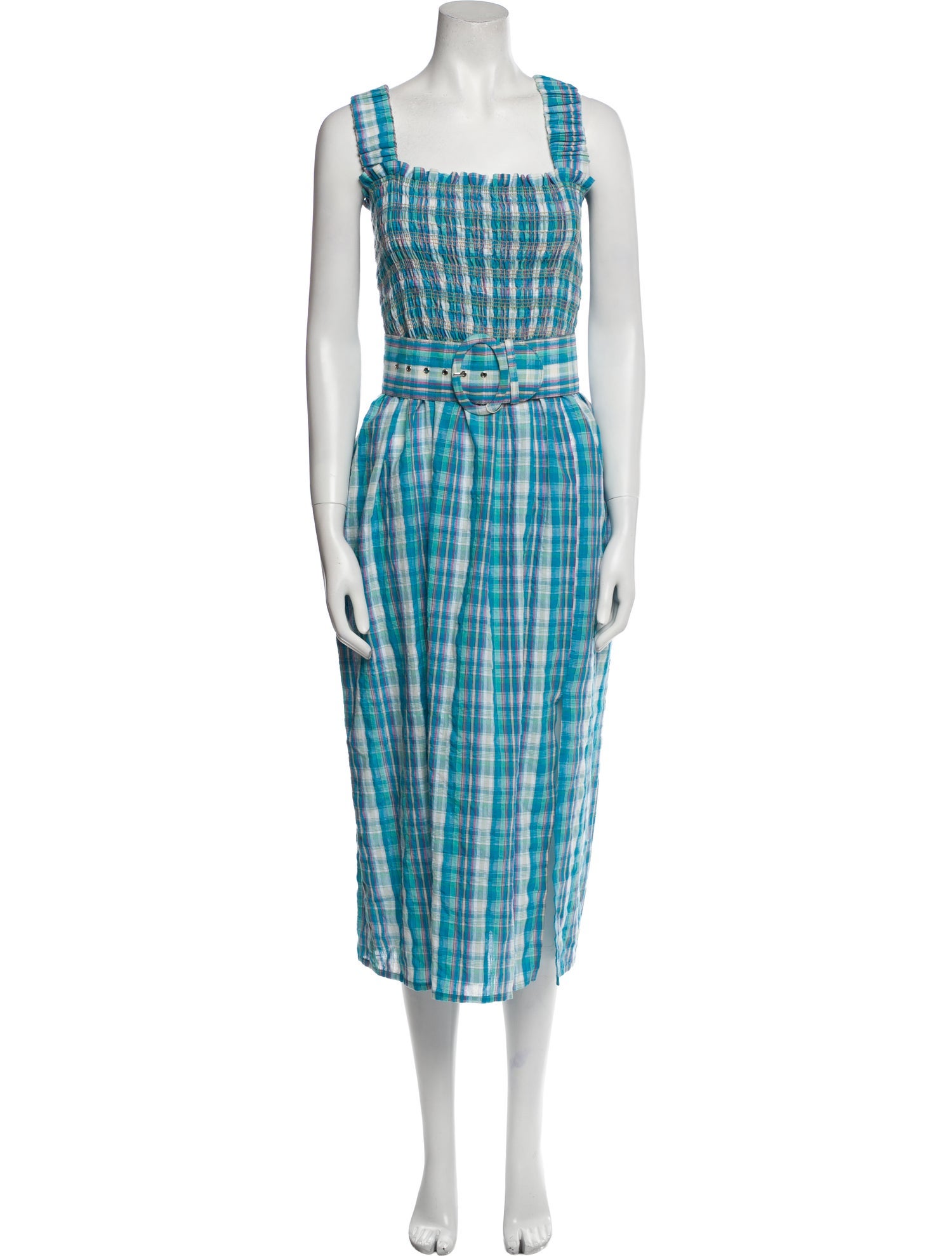 Nicholas Plaid Print Midi Length Dress