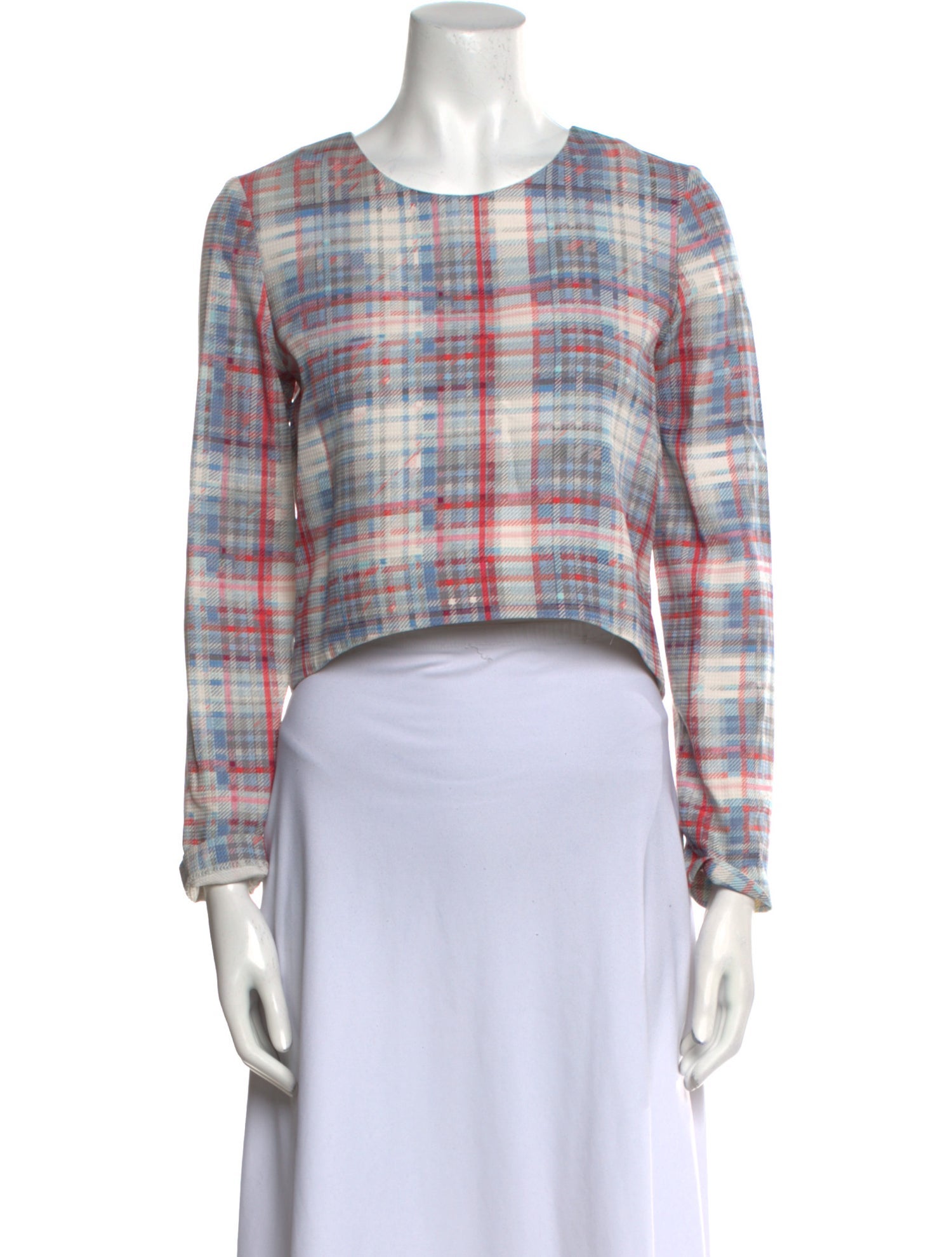 Nicholas Silk Plaid Print Crop Top