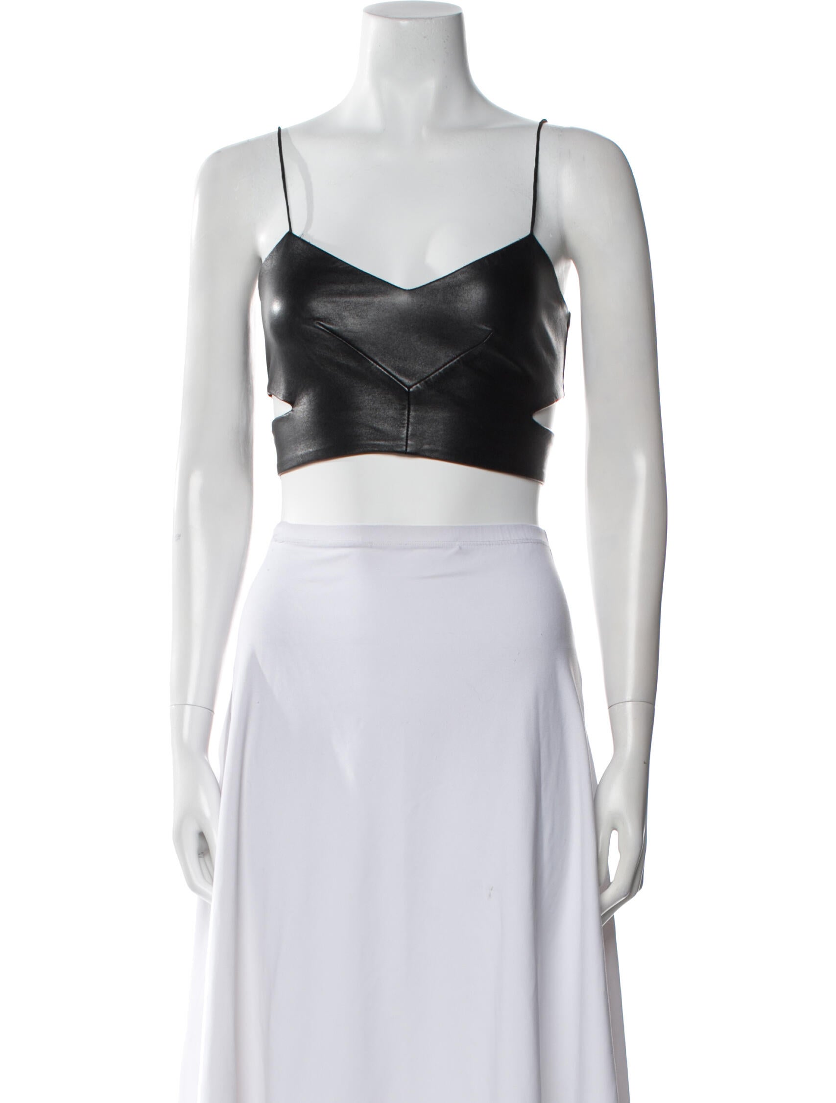 Nicholas Leather V-Neck Crop Top