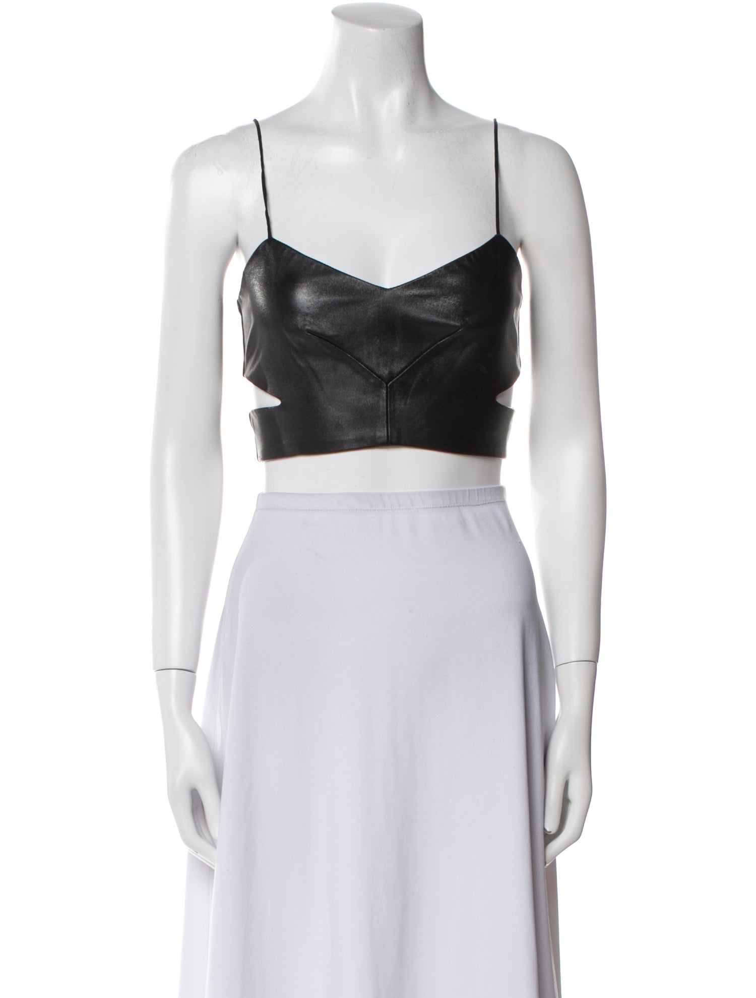 Nicholas Leather V-Neck Crop Top
