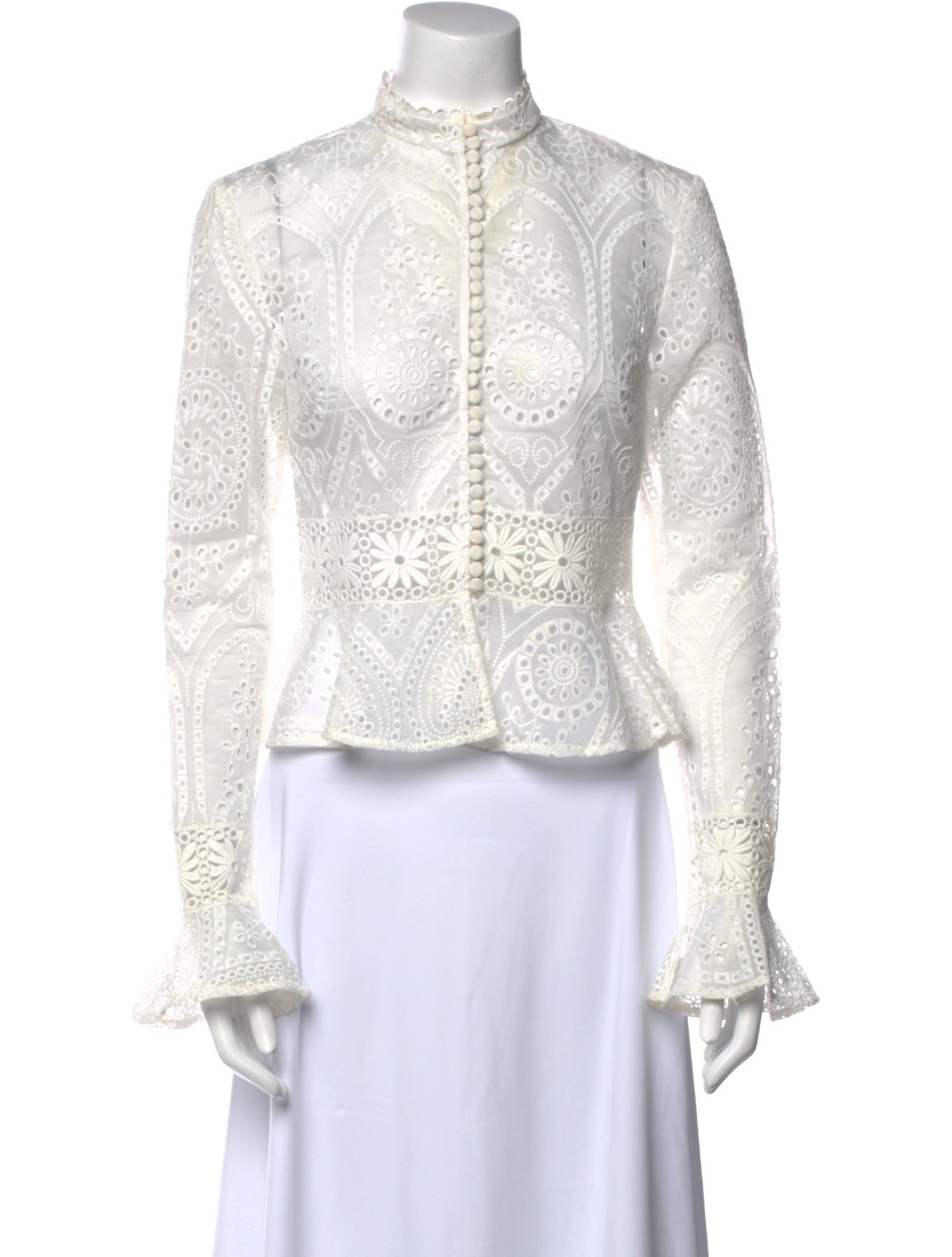 Nicholas Lace Pattern Mock Neck Crop Top