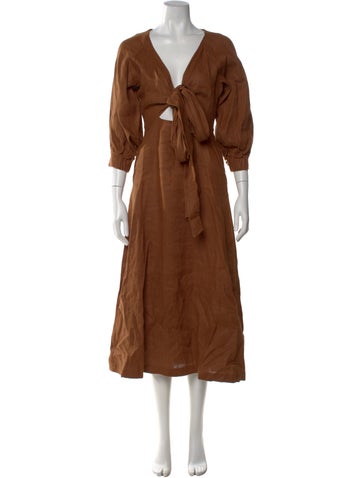 Pre-owned Nicholas Linen Long Dress In Brown