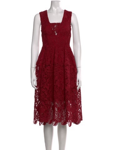 Pre-owned Nicholas Lace Pattern Midi Length Dress In Burgundy