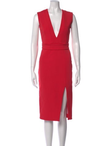 Pre-owned Nicholas V-neck Midi Length Dress In Red