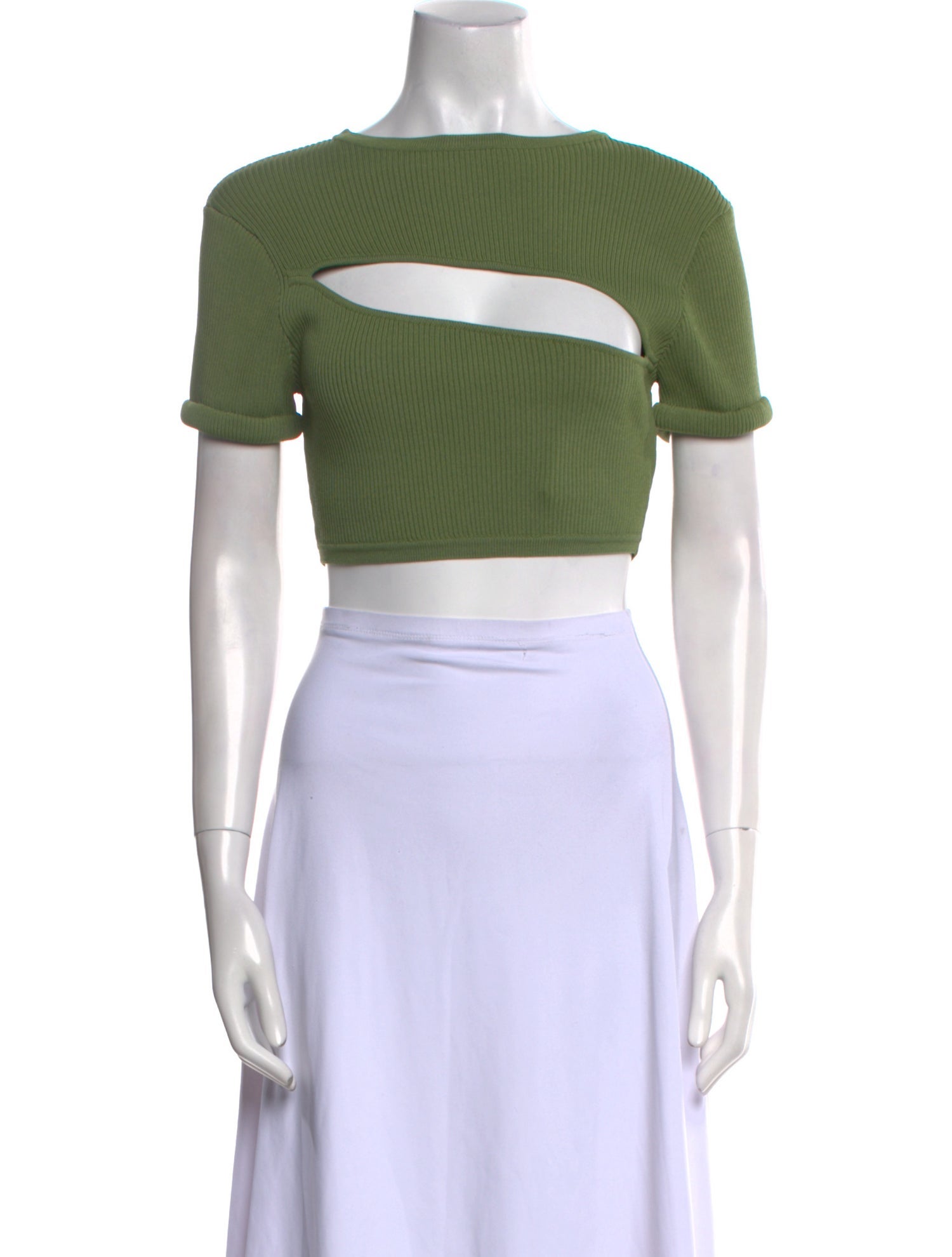 Christopher Esber Bateau Neckline Short Sleeve Crop Top