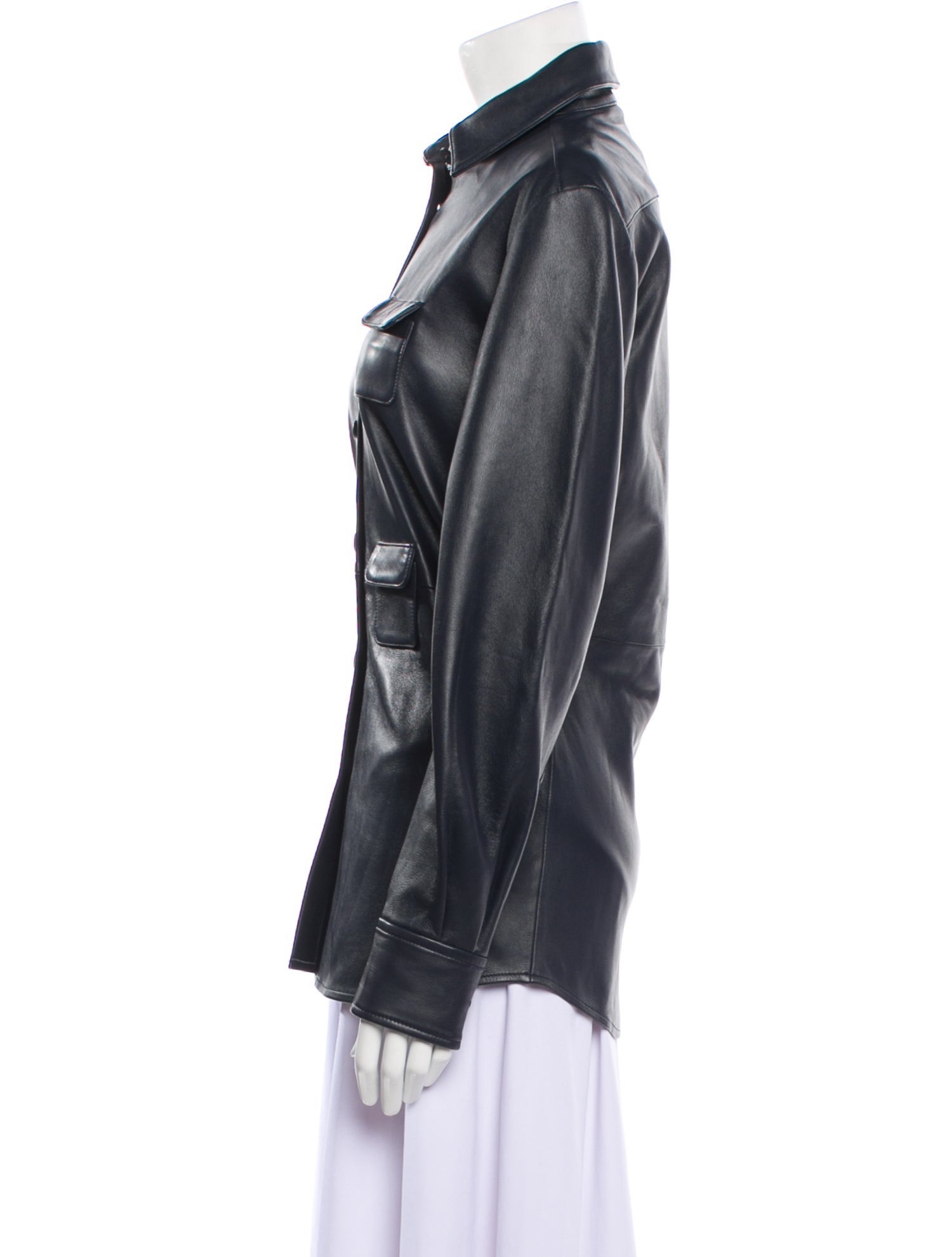 Christopher Esber Leather Long Sleeve Button-Up Top