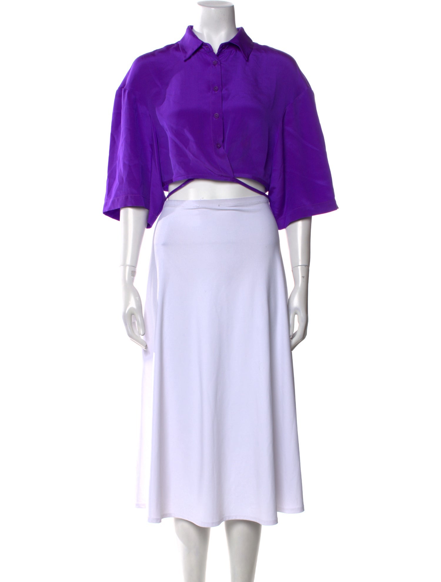 Christopher Esber Silk Three-Quarter Sleeve Crop Top