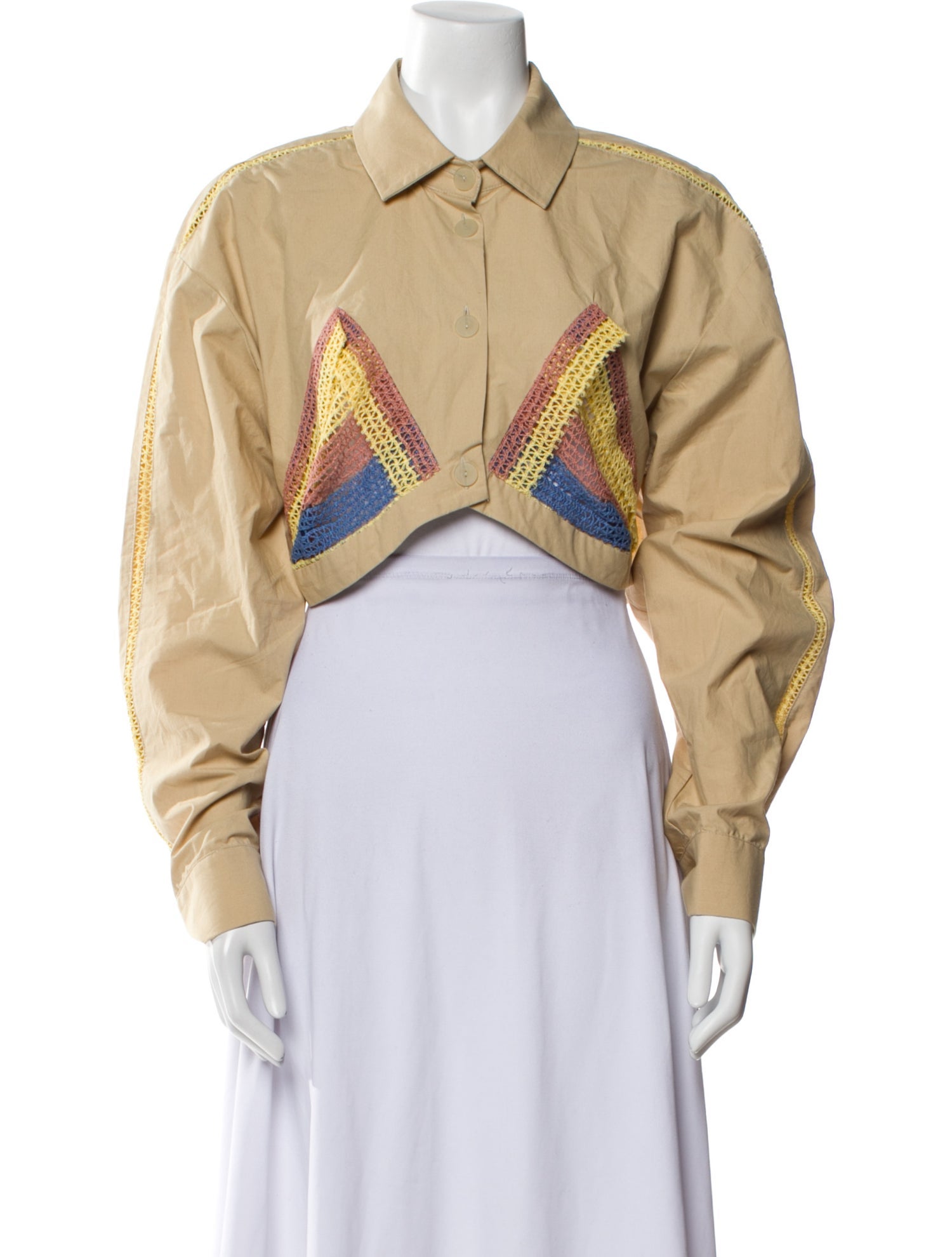 Christopher Esber Colorblock Pattern Long Sleeve Crop Top w/ Tags