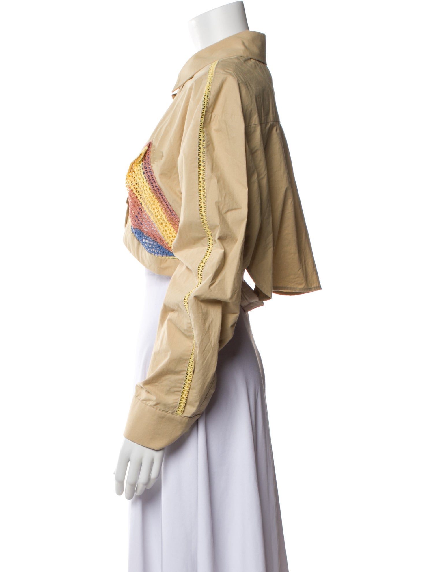 Christopher Esber Colorblock Pattern Long Sleeve Crop Top w/ Tags