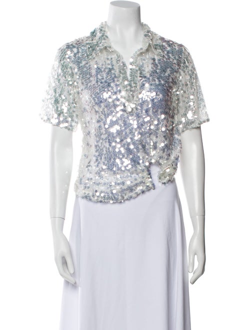 Christopher Esber Floral Print Mock Neck Crop Top