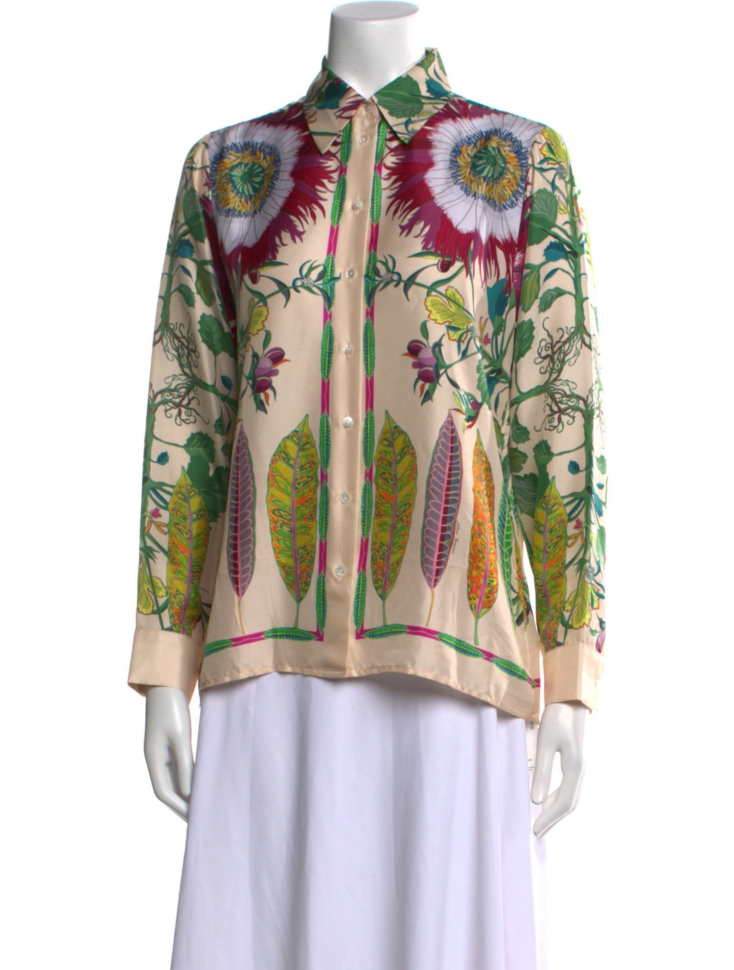 Franco Ferrari Silk Printed Button-Up Top