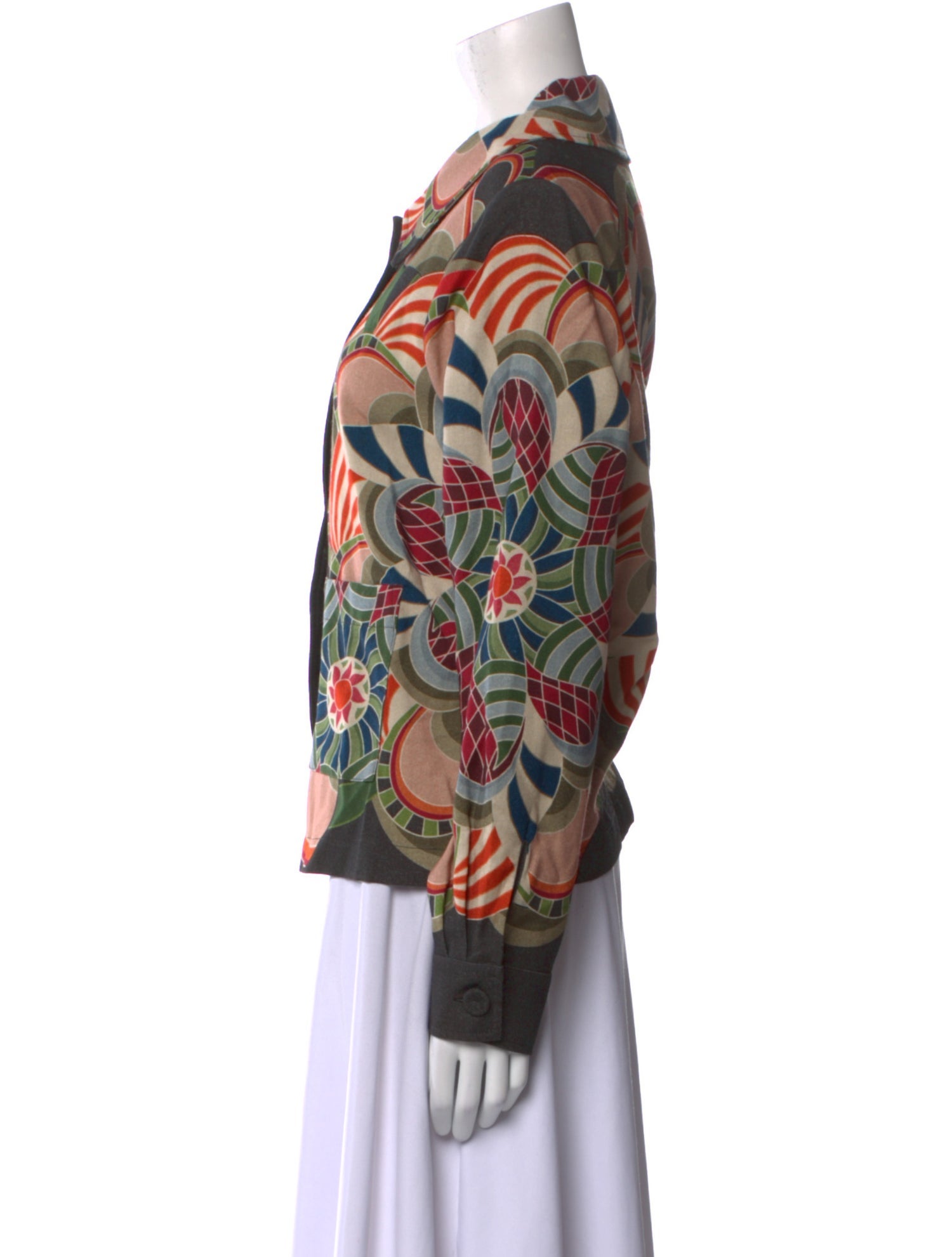 Franco Ferrari Wool Floral Print Button-Up Top w/ Tags