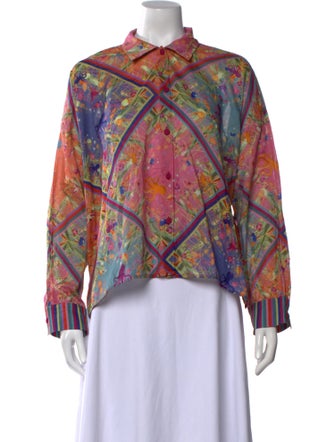 Franco Ferrari Paisley Print Mock Neck Button-Up Top