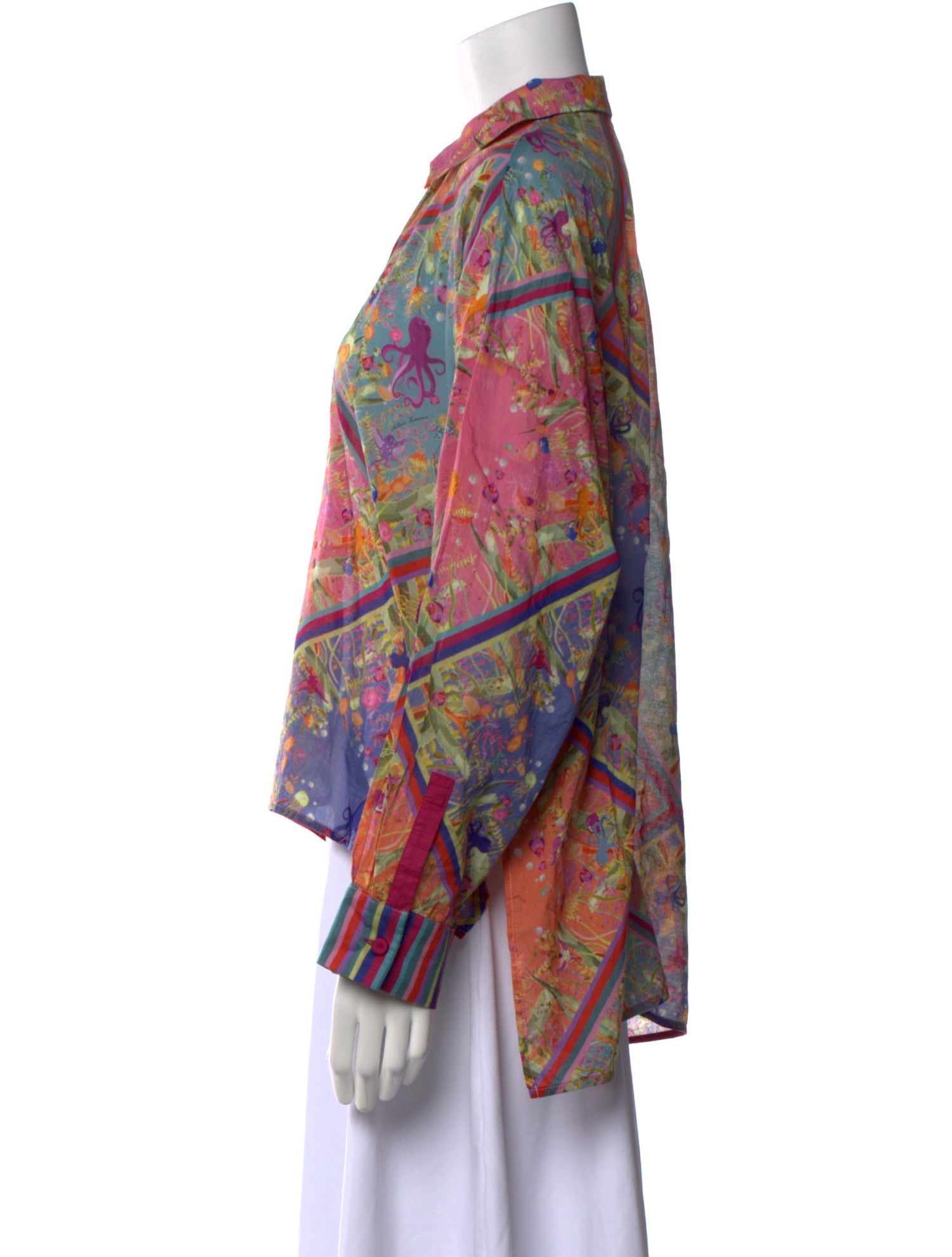 Franco Ferrari Paisley Print Mock Neck Button-Up Top